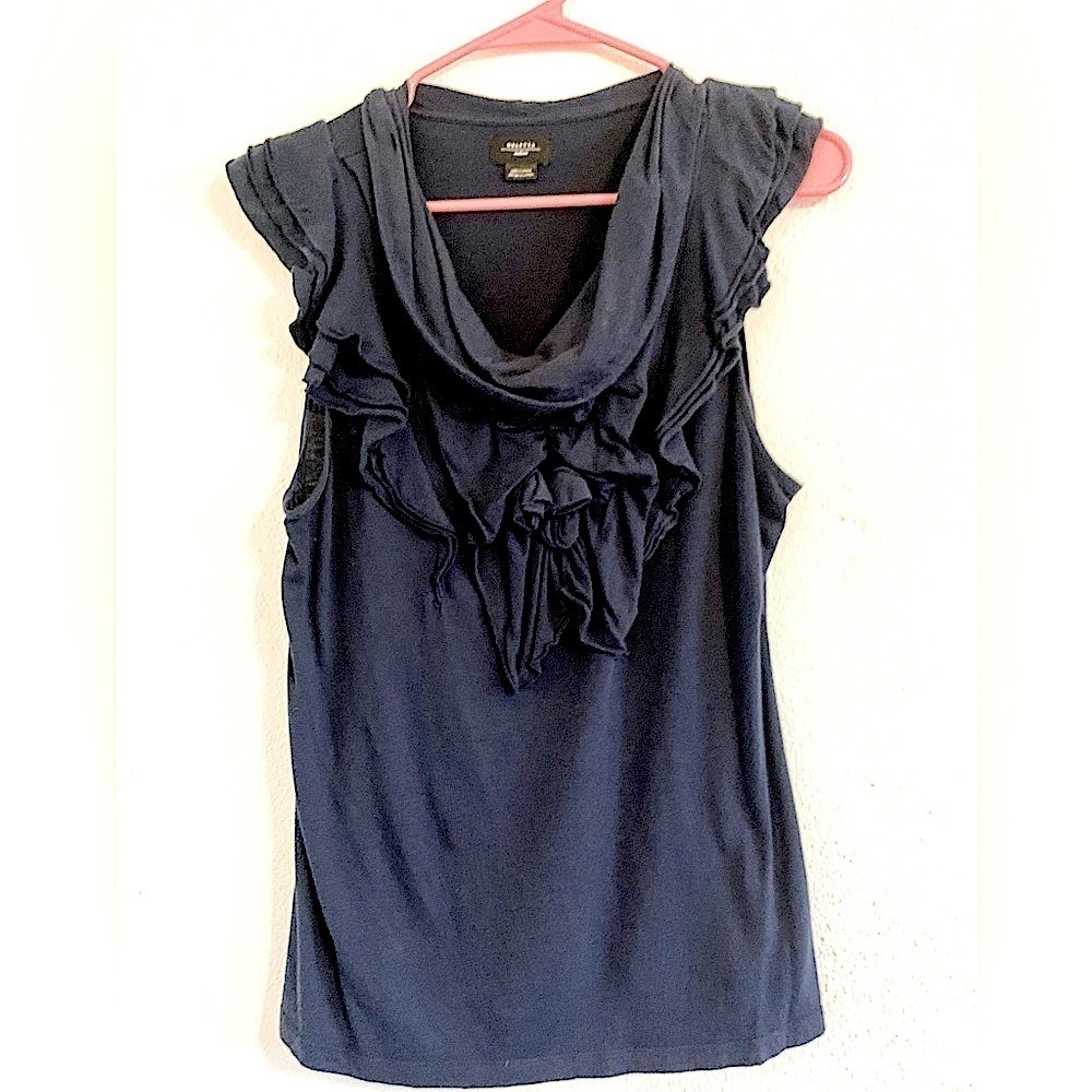 Anthropologie Navy Floral Ruffle Top